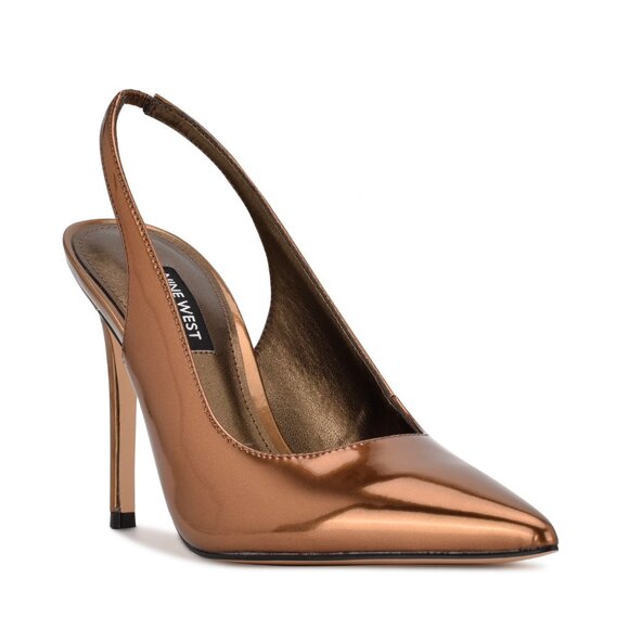 Nine West Bronze Feather Pointy Toe Slingback Pumps - Picture 2 of 4